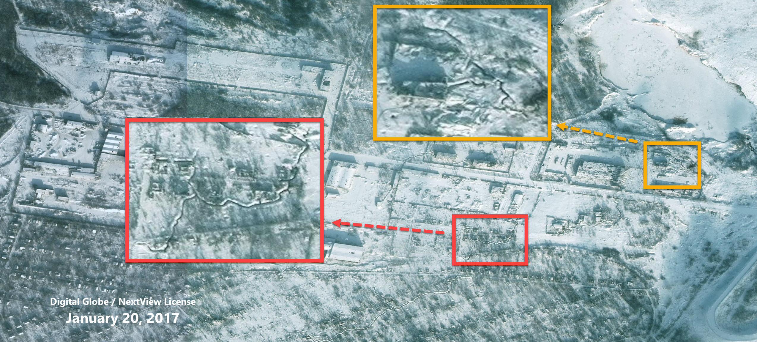 Фрагмент окопов в восточной части Авдеевской промзоны 20 января 2017 года (Digital Globe / NextView License)
