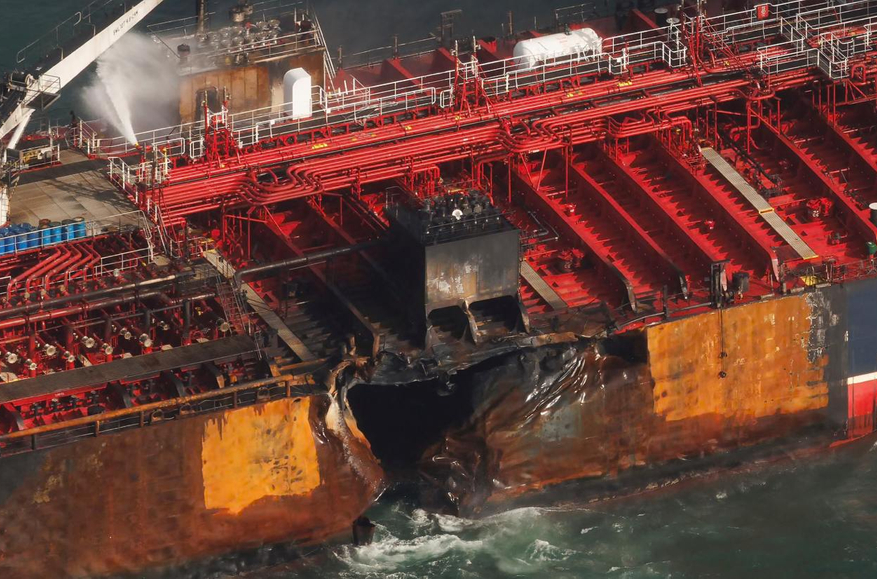 Damage on the tanker Stena Immaculate. Photo: AP