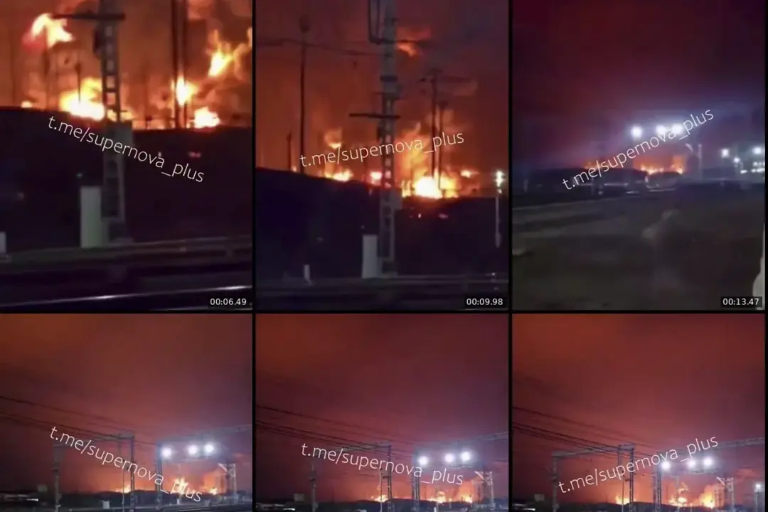 Footage circulated on Telegram indicates attacks on Russia's key oil ports of Ust-Luga and Primorsk are continuing. Photo: Supernova+ (@supernova_plus / Telegram)