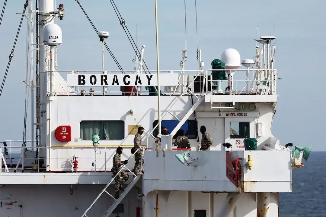 French soldiers pictured aboard the Boracay off the coast of the port of Saint-Nazaire in western France in October 2025. Photo: Stephane Mahe / Reuters